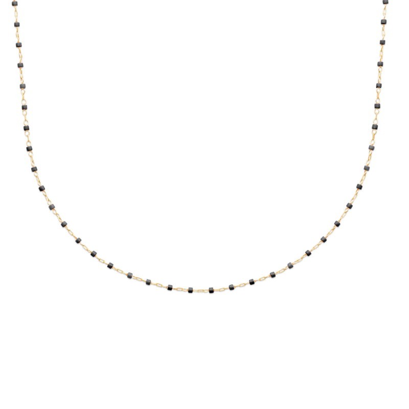 Collier en perles de Miyuki noir et doré, plaqué or - Etta
