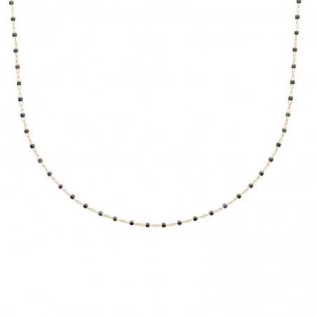 Collier en perles de Miyuki noir et doré, plaqué or - Etta