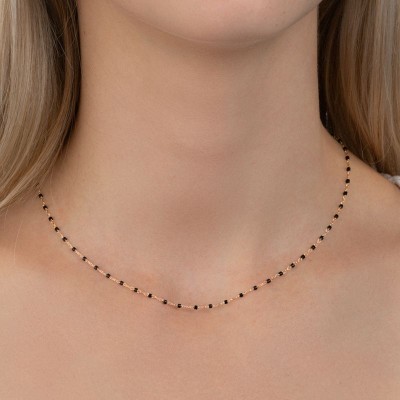 Collier fin et doré en perles japonaises noires de Miyuki, plaqué or - Lyn&Or Bijoux