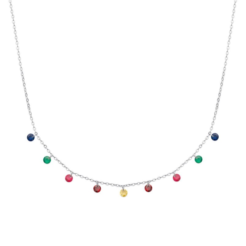 Collier argent 925 et plusieurs pendentifs multicolores - Bohême