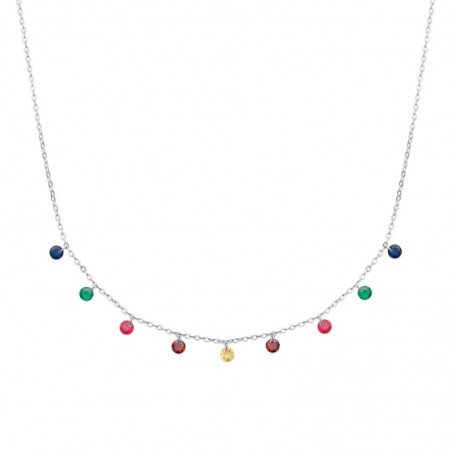 Collier argent 925 et plusieurs pendentifs multicolores - Bohême