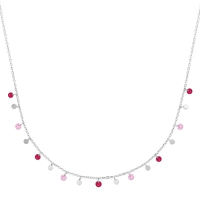 Collier argent 925 et plusieurs pendentifs roses - Bohême