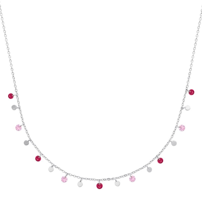 Collier argent 925 et plusieurs pendentifs roses - Bohême