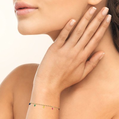Bracelet breloques zircon multicolores et plaqué or 18 cts - Bohême