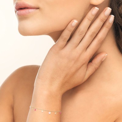Bracelet breloques zircon rose et plaqué or 18 cts - Bohême