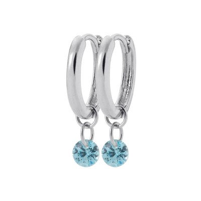 Créoles pétillantes en zircon bleu aigue marine et argent 925 pour femme - Lyn&Or Bijoux