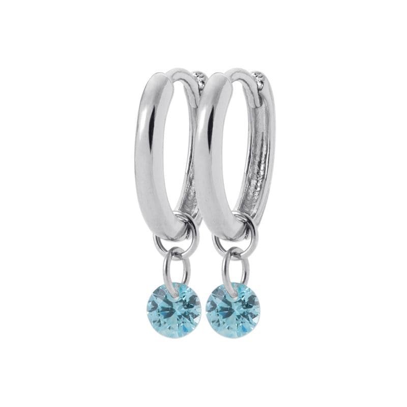 Créoles pétillantes en zircon bleu aigue marine et argent 925 pour femme - Lyn&Or Bijoux