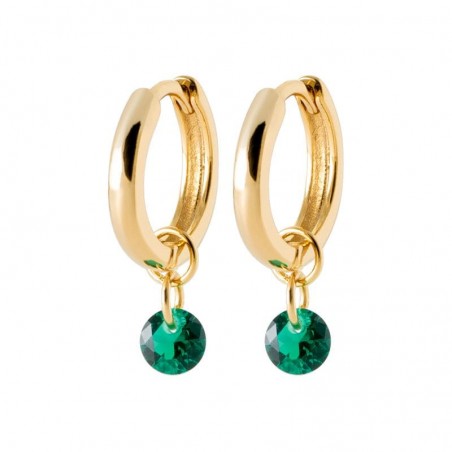 Créoles pétillantes en zircon vert émeraude et plaqué or pour femme - Lyn&Or Bijoux
