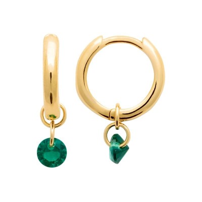 boucles pendantes plaqué or avec pierre verte