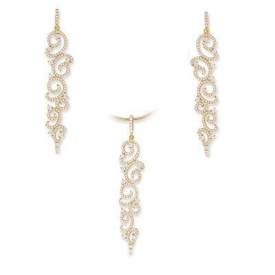 pendentif + boucles d'oreilles de mariée en plaqué or et zircon - Volupté