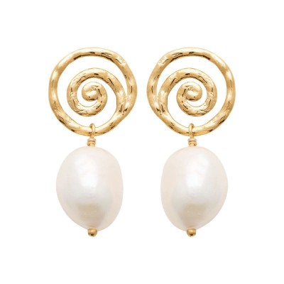 boucles d'oreilles pendantes perles de culture baroque et plaqué or - Ayana