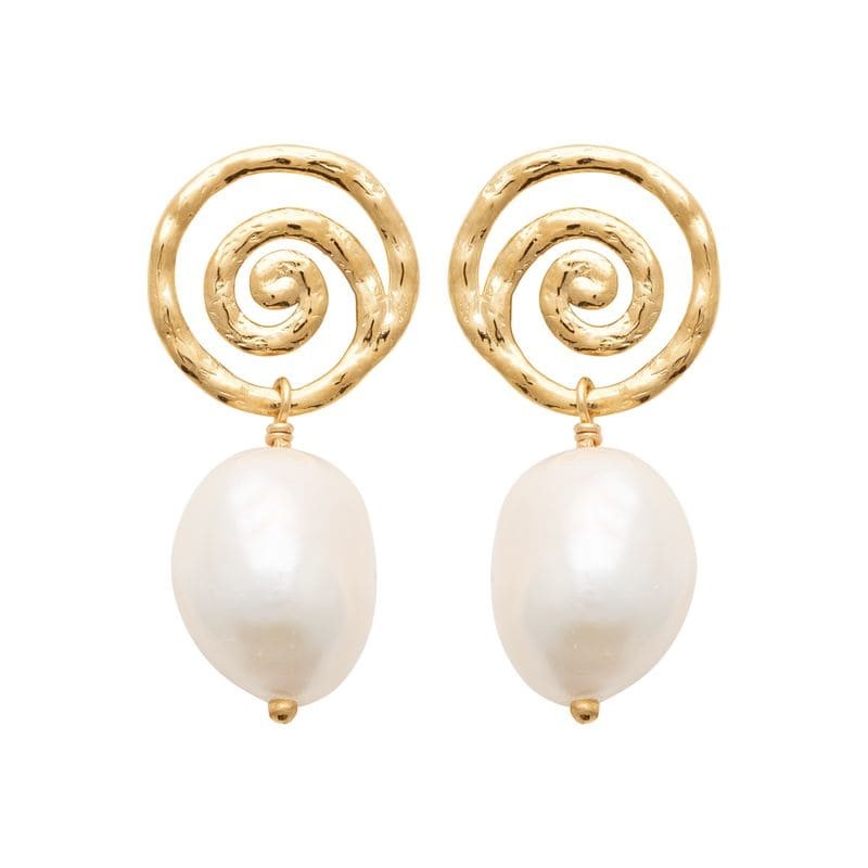 boucles d'oreilles pendantes perles de culture baroque et plaqué or - Ayana