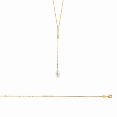 Collier ou bracelet, perles de culture ovale et zircon - Arya