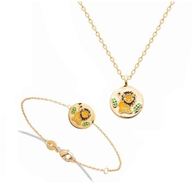 Pendentif ou bracelet Lion pour garçon et fille en plaqué or