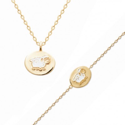Bracelet et pendentif Mouton pour garçon et fille en plaqué or