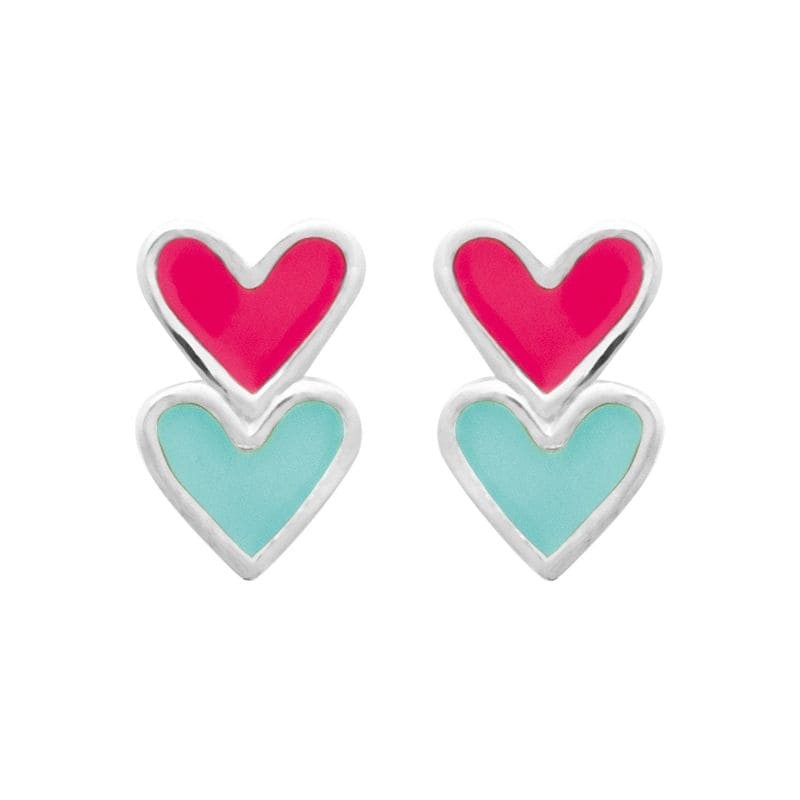 boucles d'oreilles fille coeurs multicolores en argent 925 millièmes