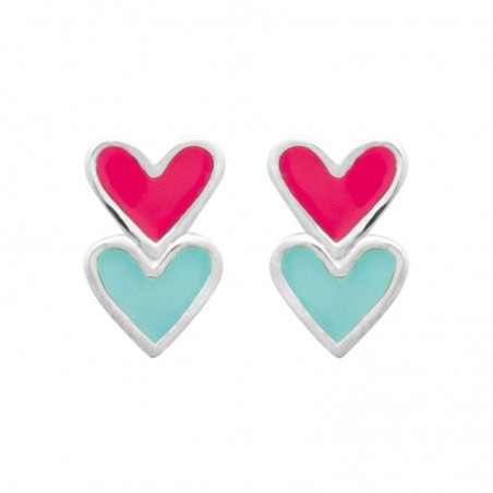 boucles d'oreilles fille coeurs multicolores en argent 925 millièmes