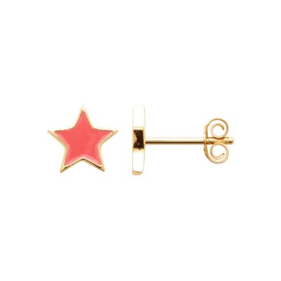 puces d'oreilles star étoiles rouges pour fillette, plaqué or 18 carats