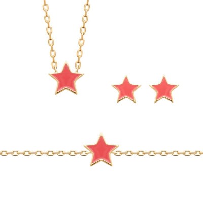 Parure de bijoux étoiles pour fillette, plaqué or 18 carats