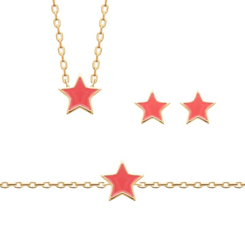Parure De Bijoux Enfant Pucca – Boucles D'oreilles Et Pendentif – Plaqué Or – Neuf