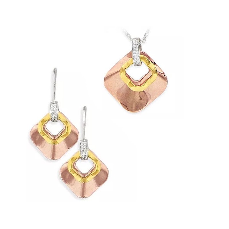 Parure de bijoux pour femme argent 3 tons & zircon - Panama