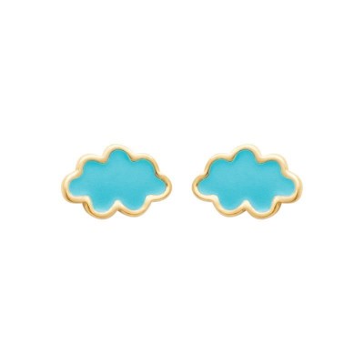 puces d'oreilles nuage bleu pour fillette, plaqué or 18 carats