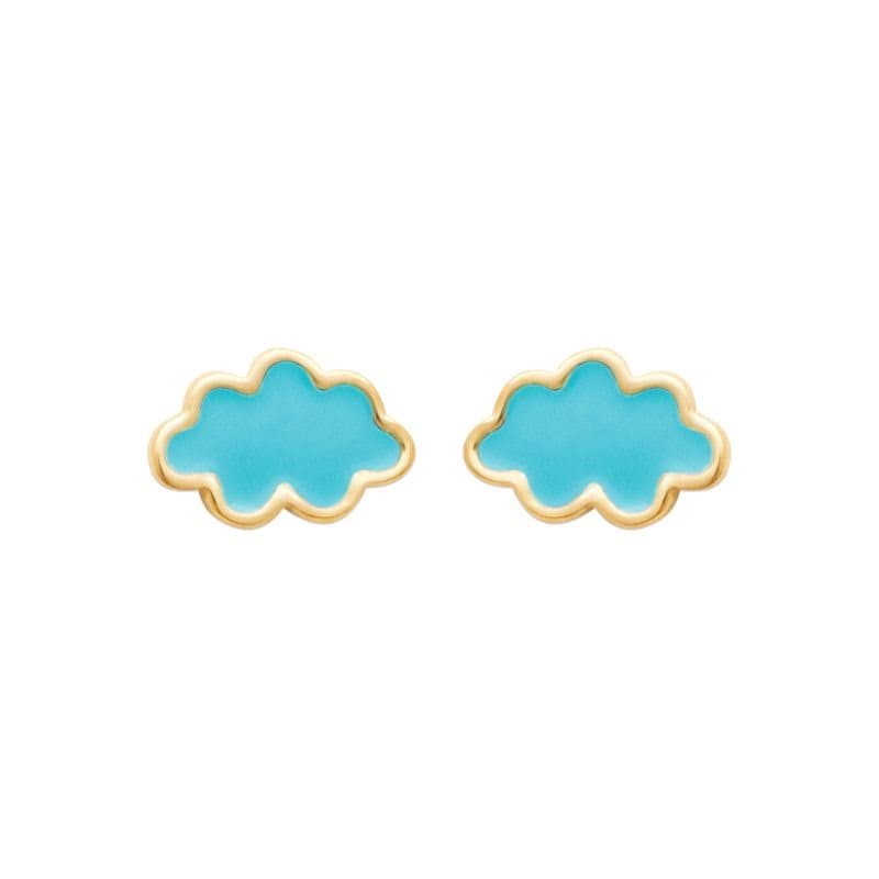 puces d'oreilles nuage bleu pour fillette, plaqué or 18 carats
