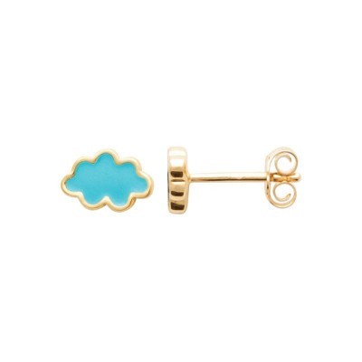 boucles d'oreilles nuage bleu pour fillette, plaqué or jaune