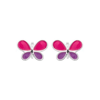 puces d'oreilles papillon violet pour fillette, argent rhodié 925 millièmes