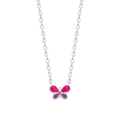 collier et pendentif papillon violet pour fillette, argent rhodié 925 millièmes