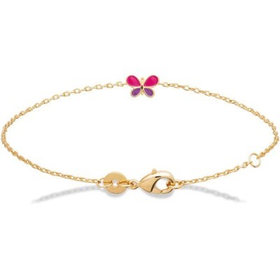 bracelet papillon rose pour fillette, plaqué or jaune 18 carats