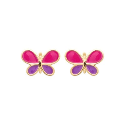 puces d'oreilles papillon rose pour fillette, argent rhodié 925 millièmes