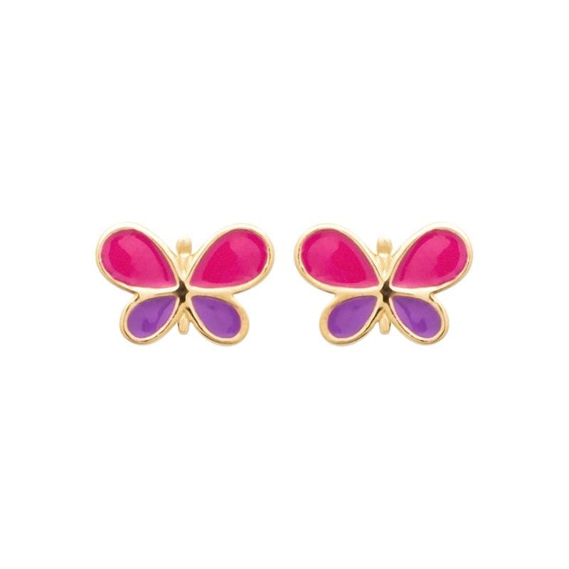 puces d'oreilles papillon rose pour fillette, argent rhodié 925 millièmes