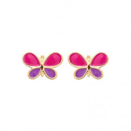 puces d'oreilles papillon rose pour fillette, argent rhodié 925 millièmes