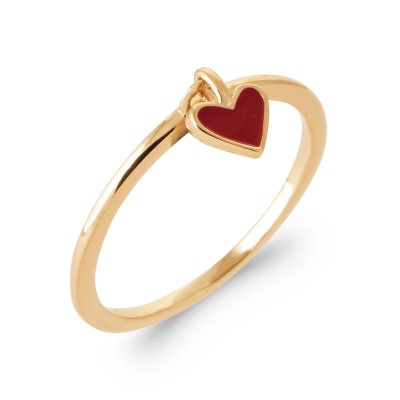 bague avec petit coeur rouge pendant