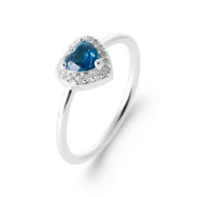 Bague femme en argent et coeur en saphir bleu synthétique