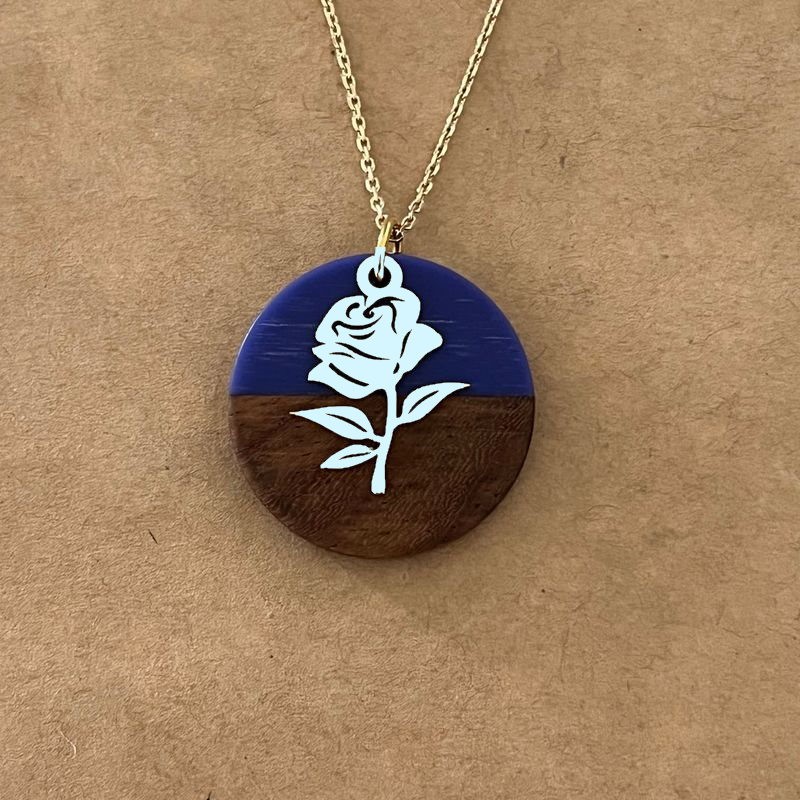 Collier femme, rose argent 925, bois et résine rose fuschia - Marque cabaneTchanquée