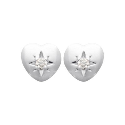 Boucles d'oreilles puces avec coeurs et zircon, argent 925 - Tiana