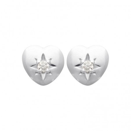 Boucles d'oreilles puces avec coeurs et zircon, argent 925 - Tiana