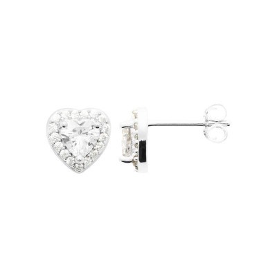 Boucles d'oreilles argent 925, offrir pour la saint valentin, coeur blanc étincelant
