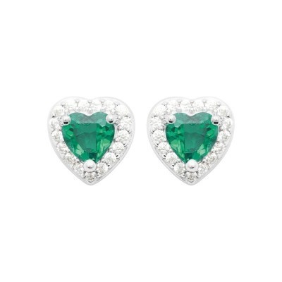 Boucles d'oreilles argent 925 coeur vert brillant