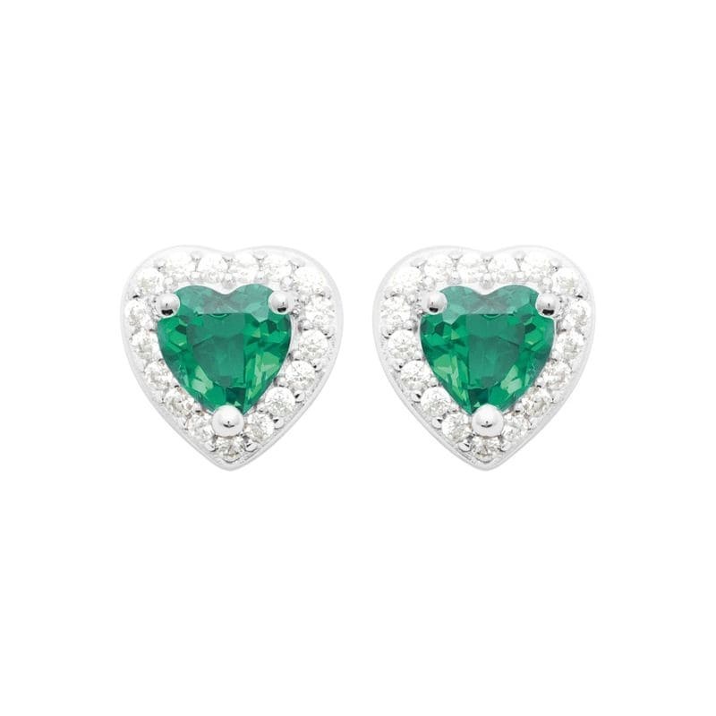 Boucles d'oreilles argent 925 coeur vert brillant