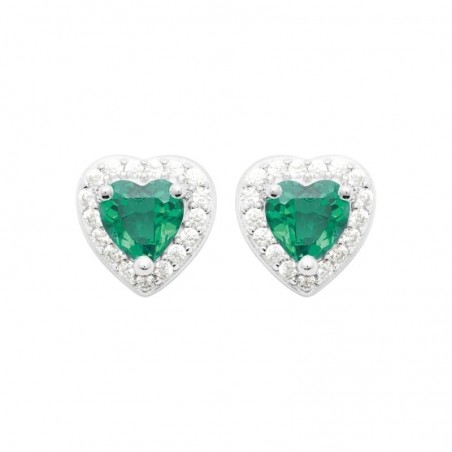Boucles d'oreilles argent 925 coeur vert brillant