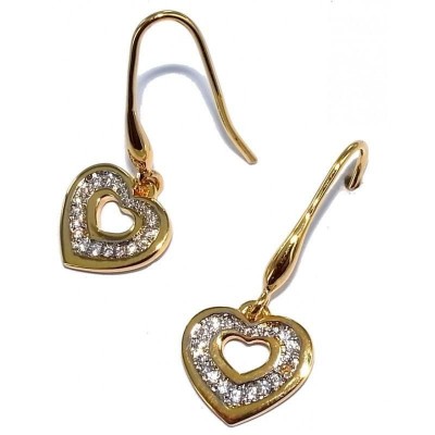 Boucles d'oreille femme, coeur pendant en zircon & plaqué or - Lova - Lyn&Or Bijoux