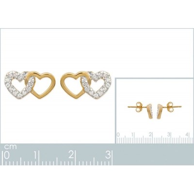 Boucles d'oreilles saint valentin, double coeur plaqué or zircon