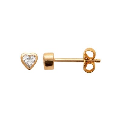 Boucles d'oreilles puces avec pierre en forme de coeur, plaqué or 18 cts, femme et fille