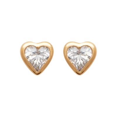 Boucles d'oreilles puces fillette: pierre en forme de coeur, plaqué or 18 cts
