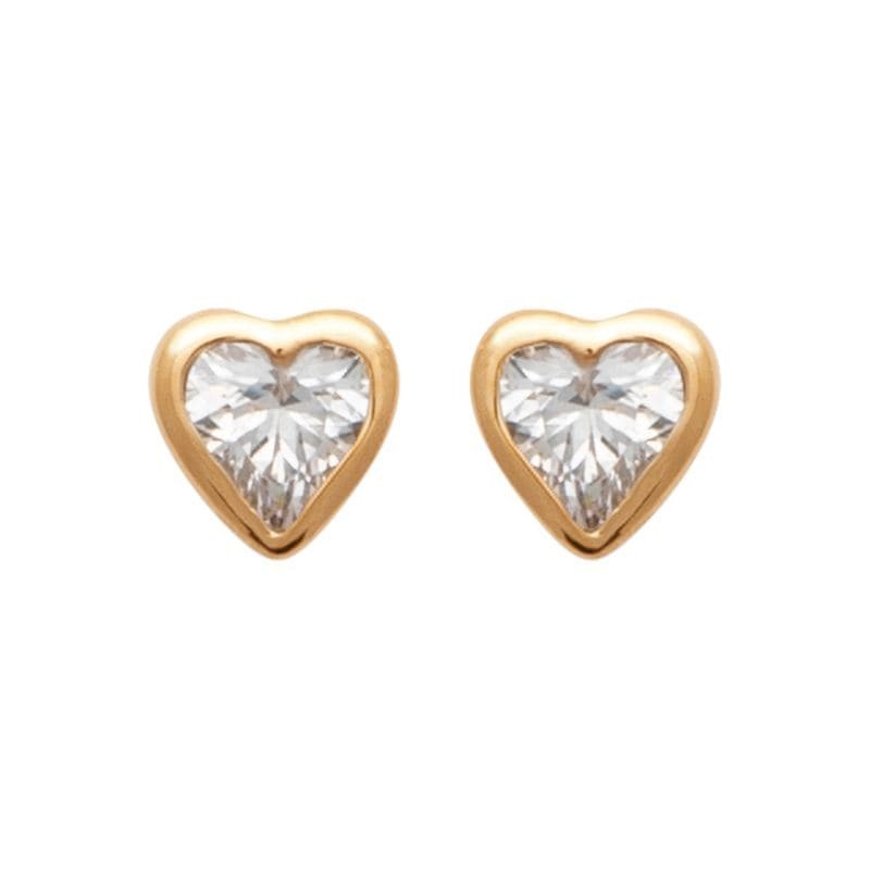 Boucles d'oreilles puces fillette: pierre en forme de coeur, plaqué or 18 cts