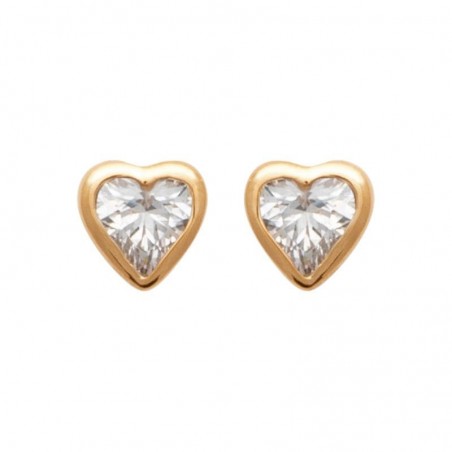 Boucles d'oreilles puces fillette: pierre en forme de coeur, plaqué or 18 cts