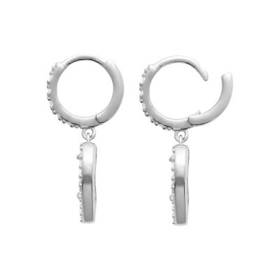 Créoles femme argent 925 et coeur en pierre d'agate noire
